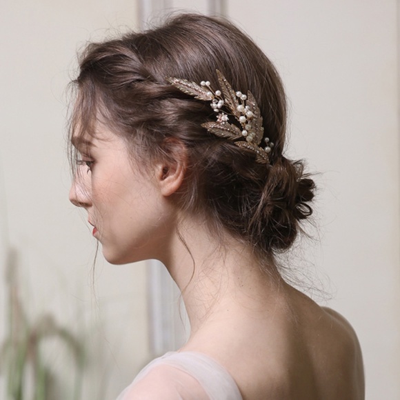 NEW Gold leaf Pearl Hair Comb Bridal headpiece main image 5